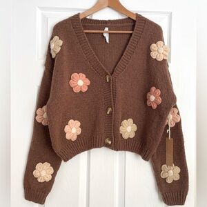 NWT Dreamers by Debut Floral Knit Cardigan Sweater Size L